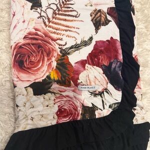 Posh Peanut Floral Blanket with Black Trim